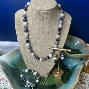 New Handcrafted Peacock Genuine Pearl Necklace Bracelet & Earrings 925 Findings